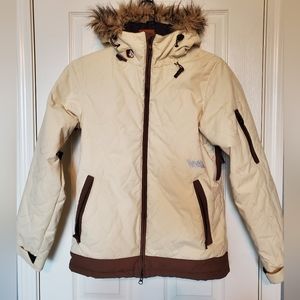 Volcom Cream/Brown Fur Hood Snowboarding Jacket